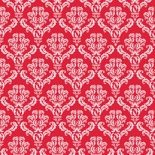 Simple Damask White on Red Quilting Cotton Fabric