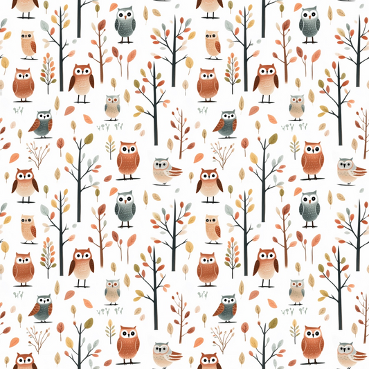 Cartoon Owls Pattern 2 Quilting Cotton Fabric