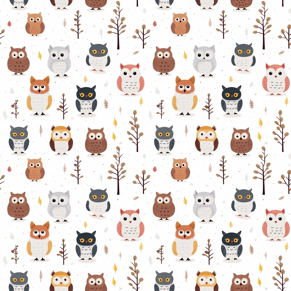 Cartoon Owls Pattern 12 Quilting Cotton Fabric