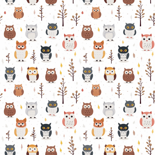 Cartoon Owls Pattern 12 Quilting Cotton Fabric