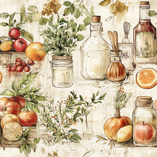 Vintage Kitchen Ingredients Pattern 1 Quilting Cotton Fabric