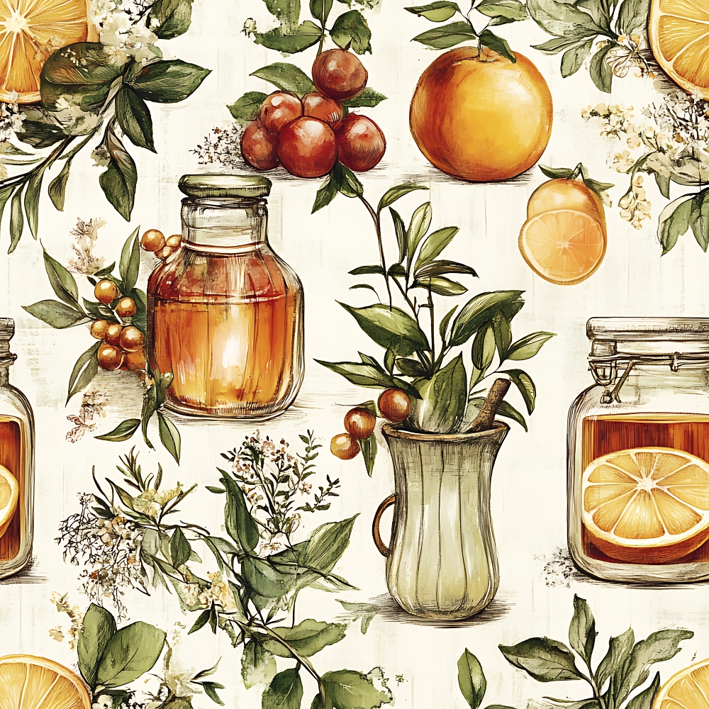 Vintage Kitchen Ingredients Pattern 8 Quilting Cotton Fabric