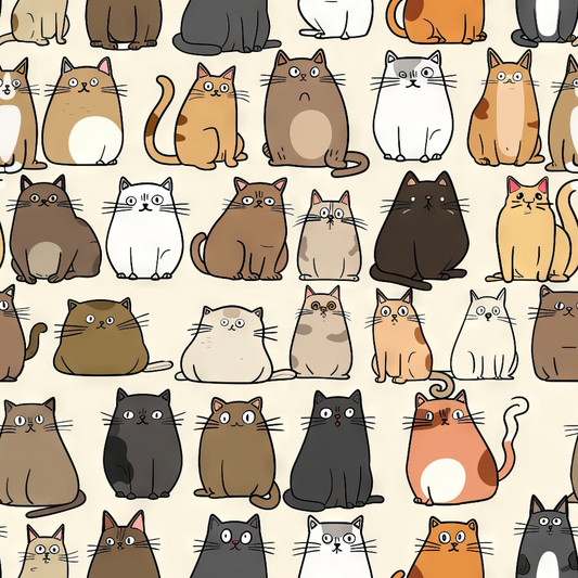 Cartoon Fat Cats Quilting Cotton Fabric