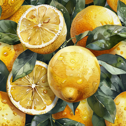 Watercolor Realistic Lemons Quilting Cotton Fabric