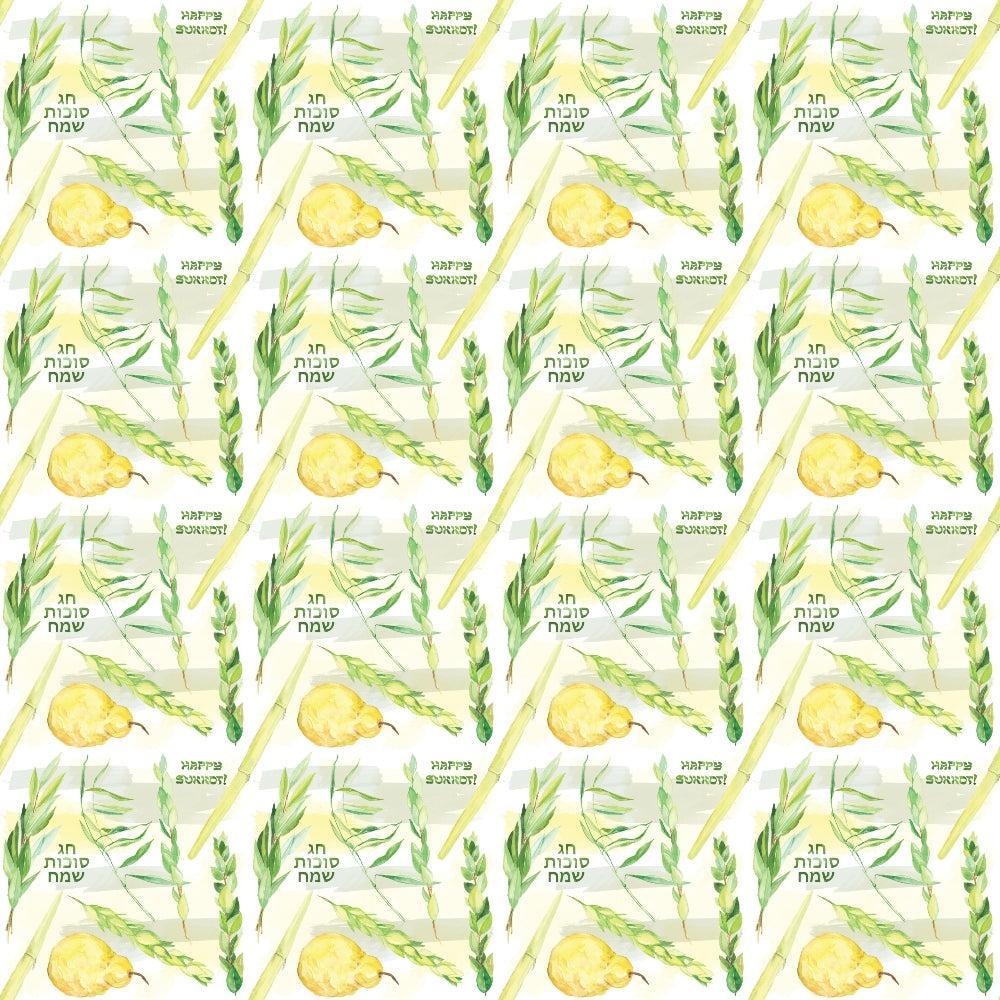 Watercolor Happy Sukkot Pattern 2 Quilting Cotton Fabric