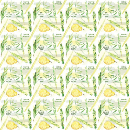 Watercolor Happy Sukkot Pattern 2 Quilting Cotton Fabric