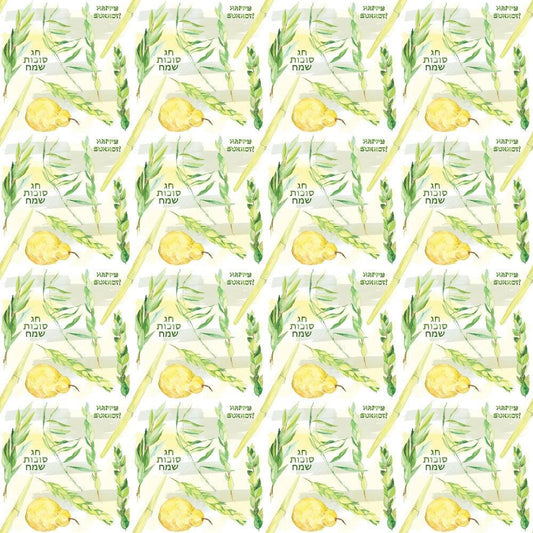 Watercolor Happy Sukkot Pattern 2 Quilting Cotton Fabric