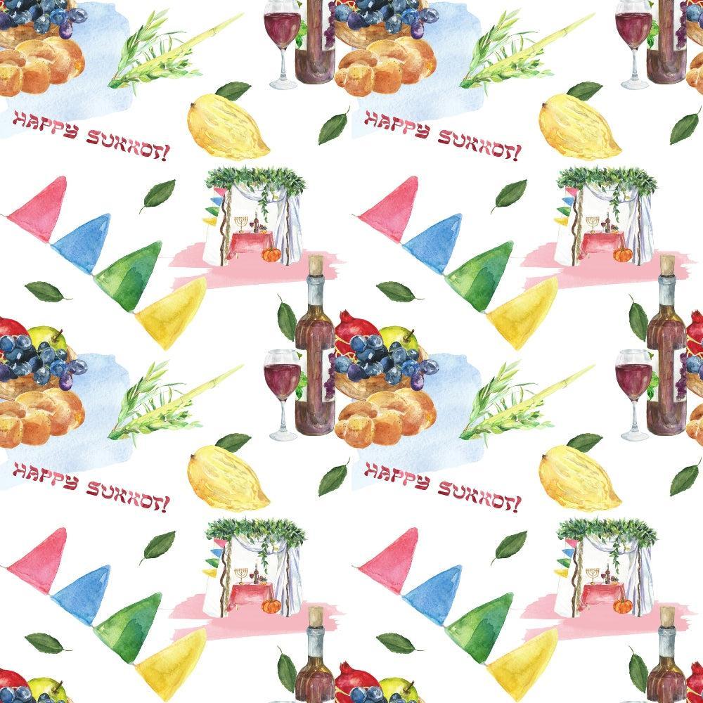 Watercolor Happy Sukkot Pattern 3 Quilting Cotton Fabric