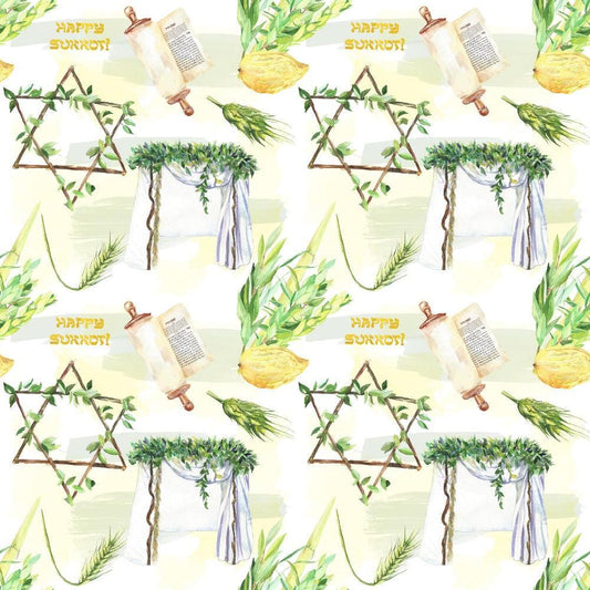 Watercolor Happy Sukkot Pattern 4 Quilting Cotton Fabric