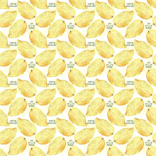 Watercolor Happy Sukkot Pattern 6 Quilting Cotton Fabric