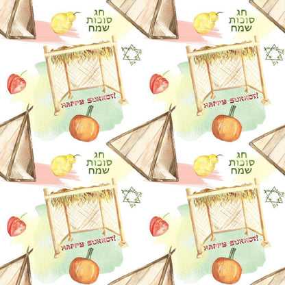 Watercolor Happy Sukkot Pattern 11 Quilting Cotton Fabric