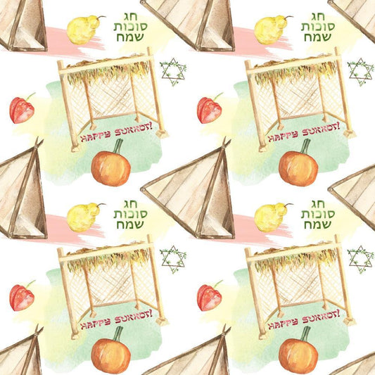 Watercolor Happy Sukkot Pattern 11 Quilting Cotton Fabric