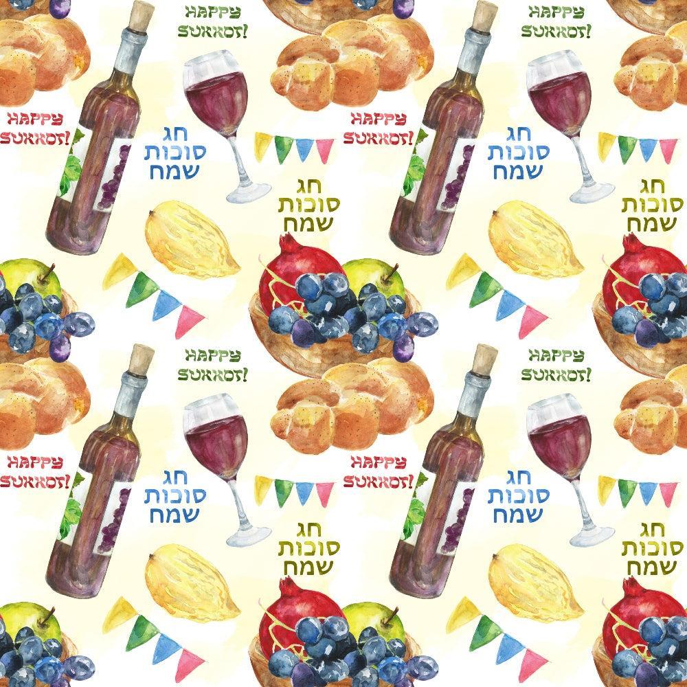 Watercolor Happy Sukkot Pattern 15 Quilting Cotton Fabric