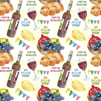 Watercolor Happy Sukkot Pattern 15 Quilting Cotton Fabric