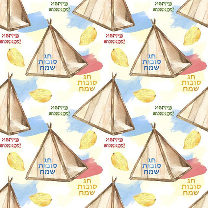 Watercolor Happy Sukkot Pattern 16 Quilting Cotton Fabric