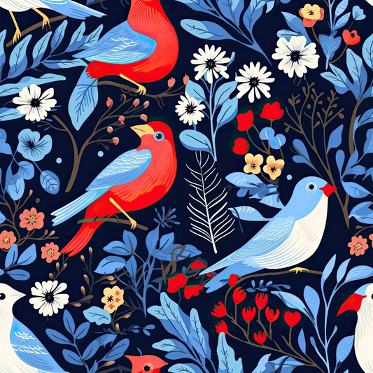 Cute Winter Birds Pattern 8 Quilting Cotton Fabric