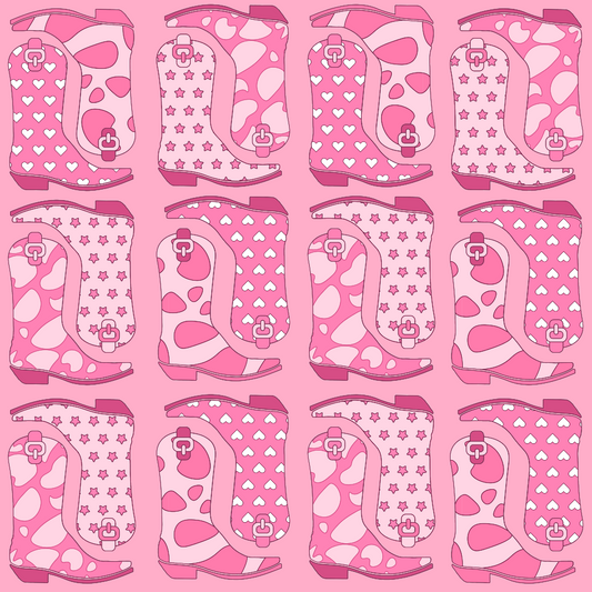 Pink Cowgirl Boots Pattern 1 Quilting Cotton Fabric