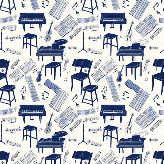 Blue Music Class Quilting Cotton Fabric