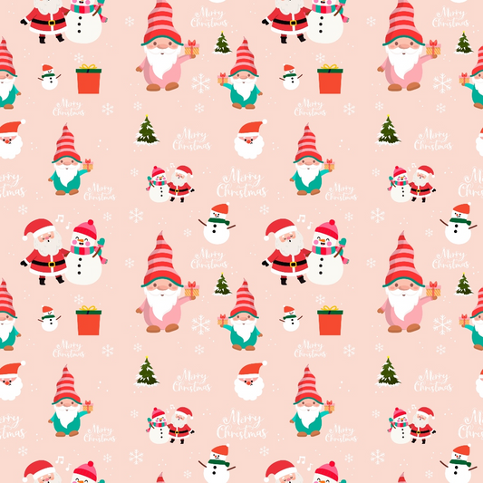 Pink Christmas Gnomes Pattern 4 Quilting Cotton Fabric