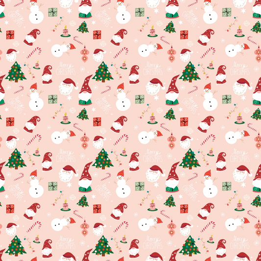 Pink Christmas Gnomes Pattern 12 Quilting Cotton Fabric