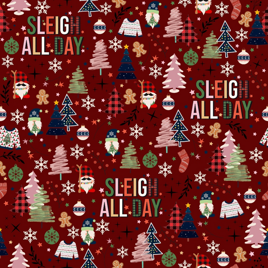 Sleigh All Day Dark Red Quilting Cotton Fabric