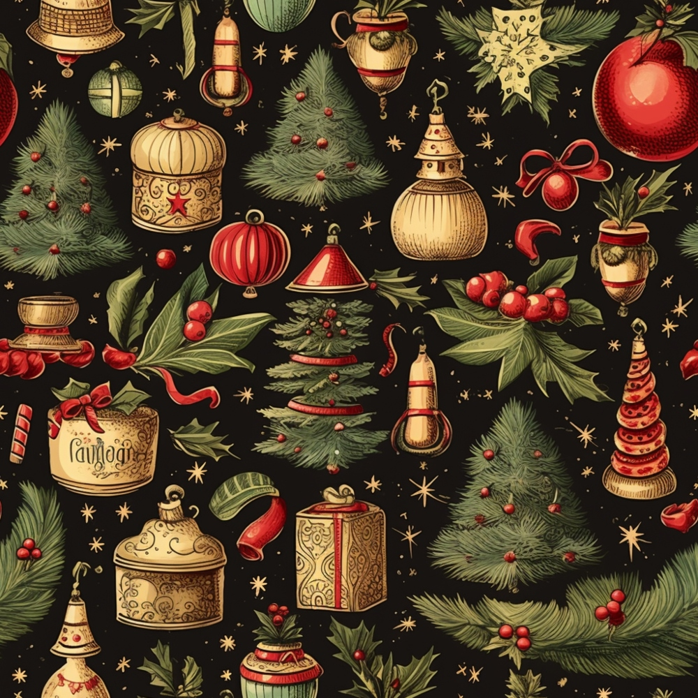 Vintage Christmas Pattern 4 Quilting Cotton Fabric