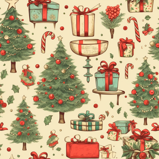 Vintage Christmas Pattern 6 Quilting Cotton Fabric