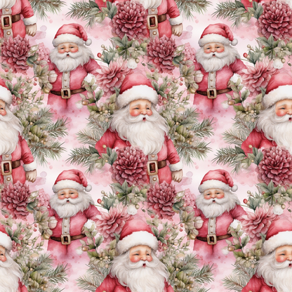 Vintage Pink Christmas Pattern 1 Quilting Cotton Fabric