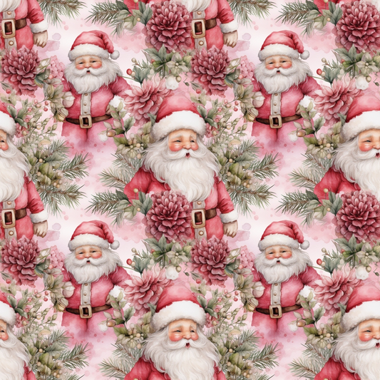 Vintage Pink Christmas Pattern 1 Quilting Cotton Fabric