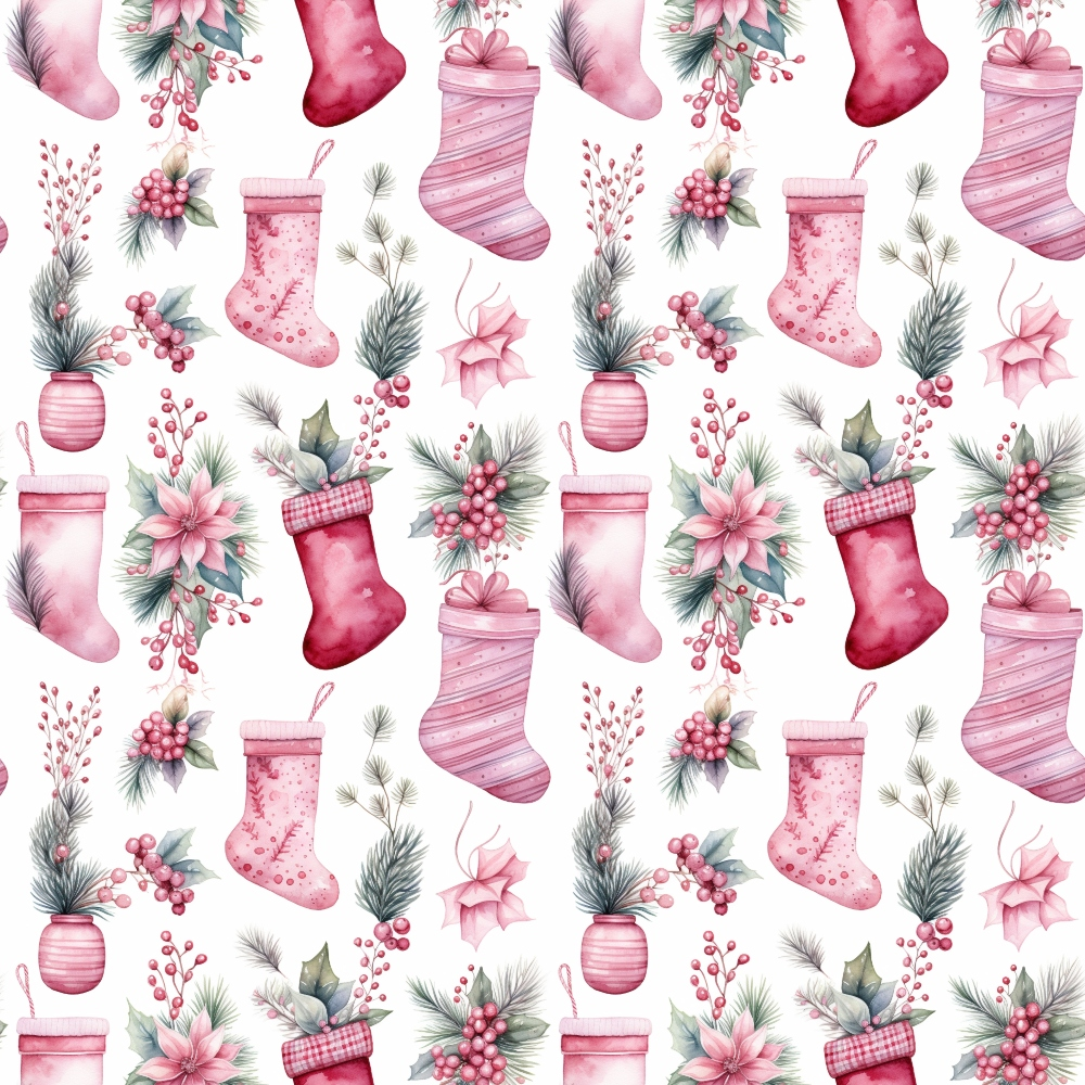 Vintage Pink Christmas Pattern 3 Quilting Cotton Fabric