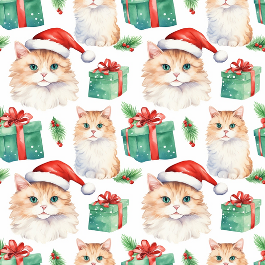 Christmas Santa Kitty Cats Pattern 5 Quilting Cotton Fabric
