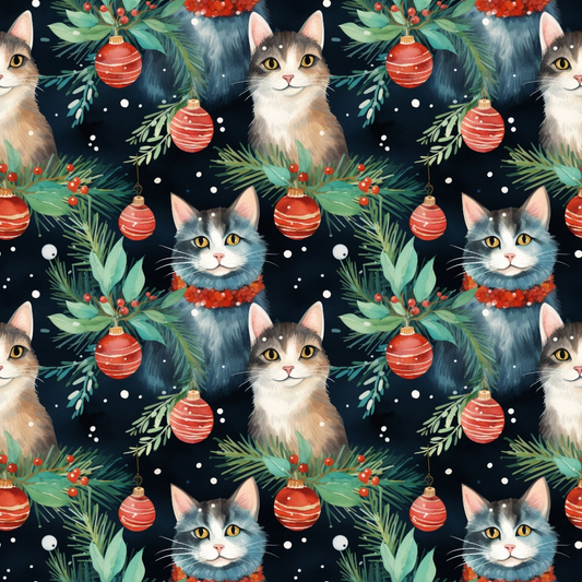 Christmas Santa Kitty Cats Pattern 6 Quilting Cotton Fabric