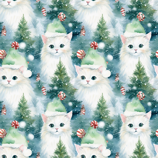 Christmas Santa Kitty Cats Pattern 12 Quilting Cotton Fabric