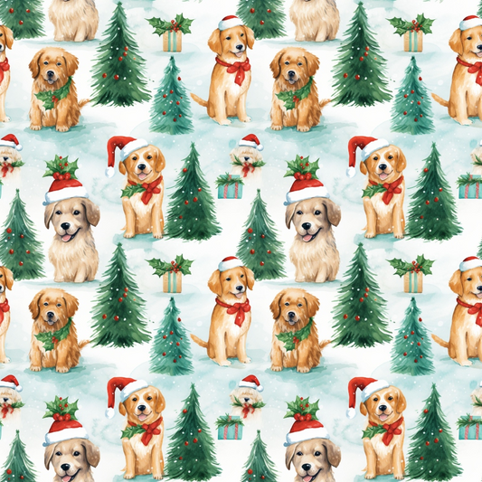 Christmas Santa Puppy Dogs Pattern 12 Quilting Cotton Fabric