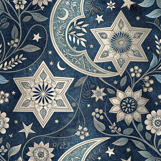 Islamic Dark Blue Pattern 10 Quilting Cotton Fabric