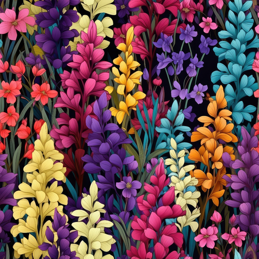Rainbow Larkspur Flowers Pattern 5 Quilting Cotton Fabric