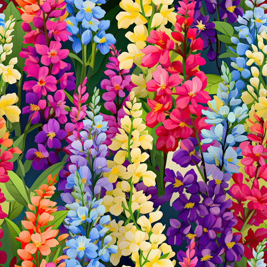Rainbow Larkspur Flowers Pattern 12 Quilting Cotton Fabric