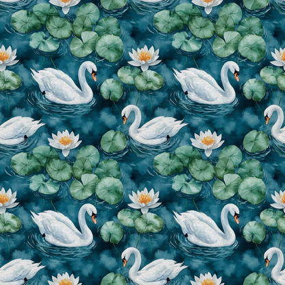 Swan in the Pond Pattern 15 Quilting Cotton Fabric