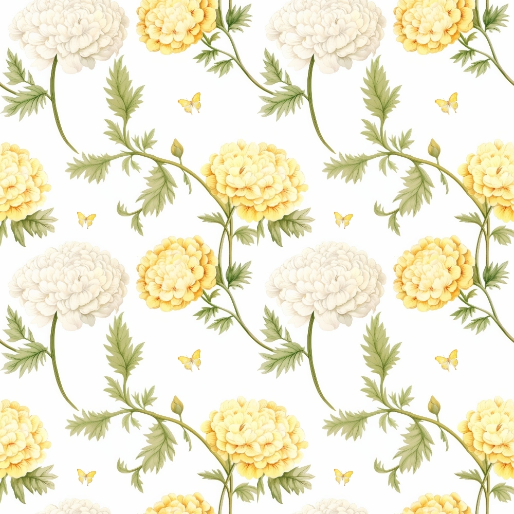 Floral Yellow Cottage Gardens Pattern 1 Quilting Cotton Fabric