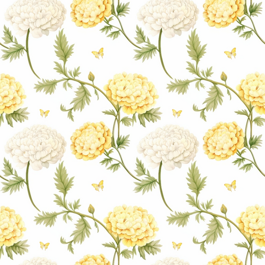 Floral Yellow Cottage Gardens Pattern 1 Quilting Cotton Fabric