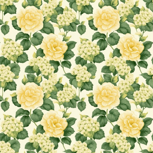 Floral Yellow Cottage Gardens Pattern 6 Quilting Cotton Fabric