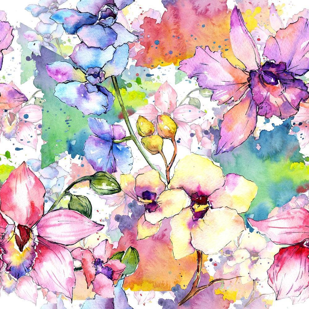 Aquarelle Orchid Flowers Pattern Quilting Cotton Fabric