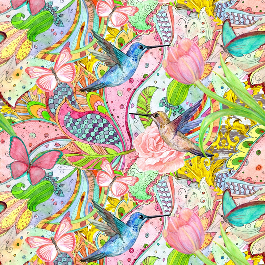 Bohemian Hummingbirds Pattern Quilting Cotton Fabric