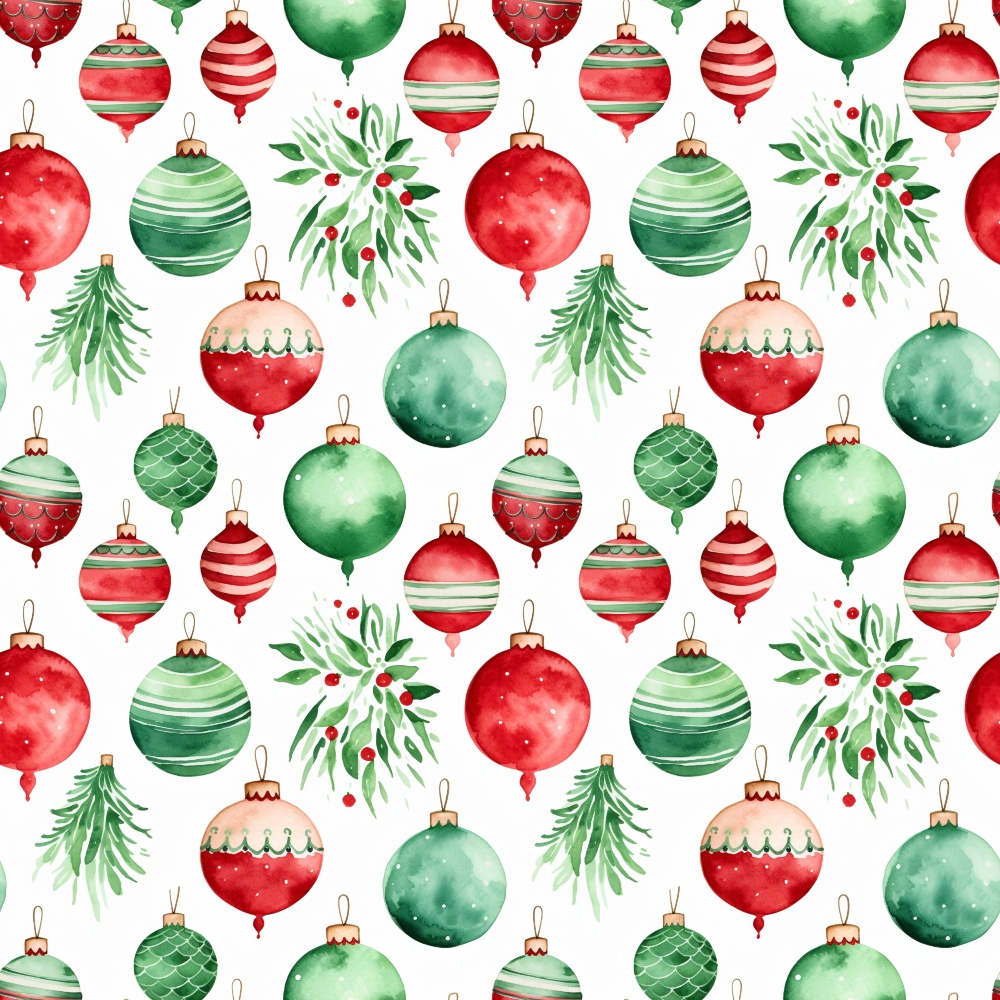 Red and Green Watercolor Christmas Pattern 1 Quilting Cotton Fabric