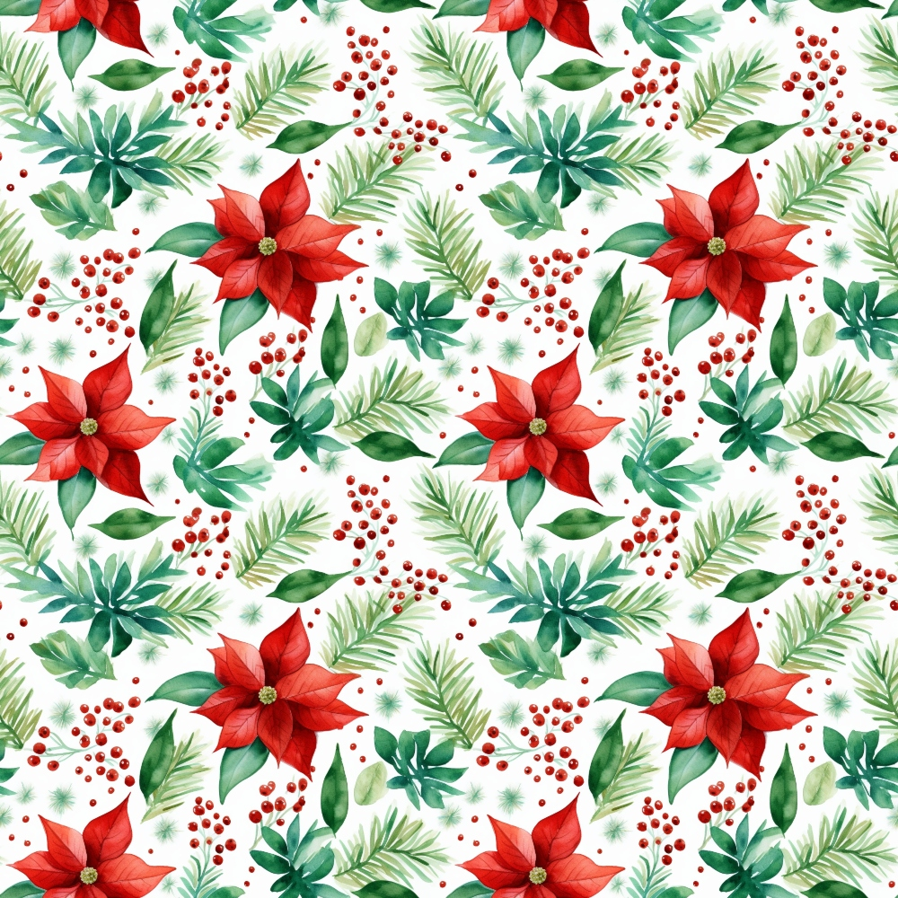 Red and Green Watercolor Christmas Pattern 5 Quilting Cotton Fabric