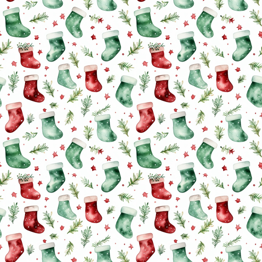 Red and Green Watercolor Christmas Pattern 9 Quilting Cotton Fabric
