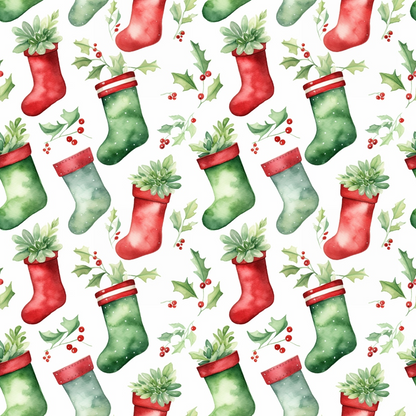 Red and Green Watercolor Christmas Pattern 10 Quilting Cotton Fabric
