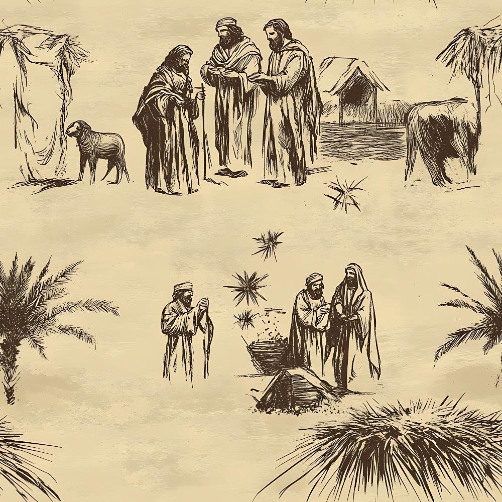 Vintage Nativity Scenes Pattern 1 Quilting Cotton Fabric