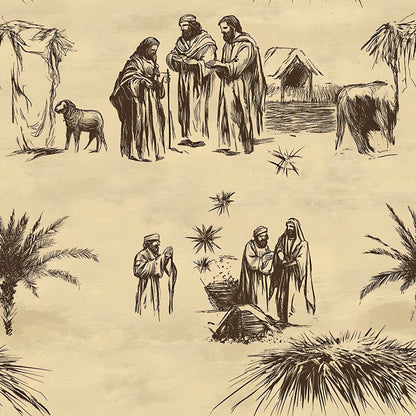 Vintage Nativity Scenes Pattern 1 Quilting Cotton Fabric