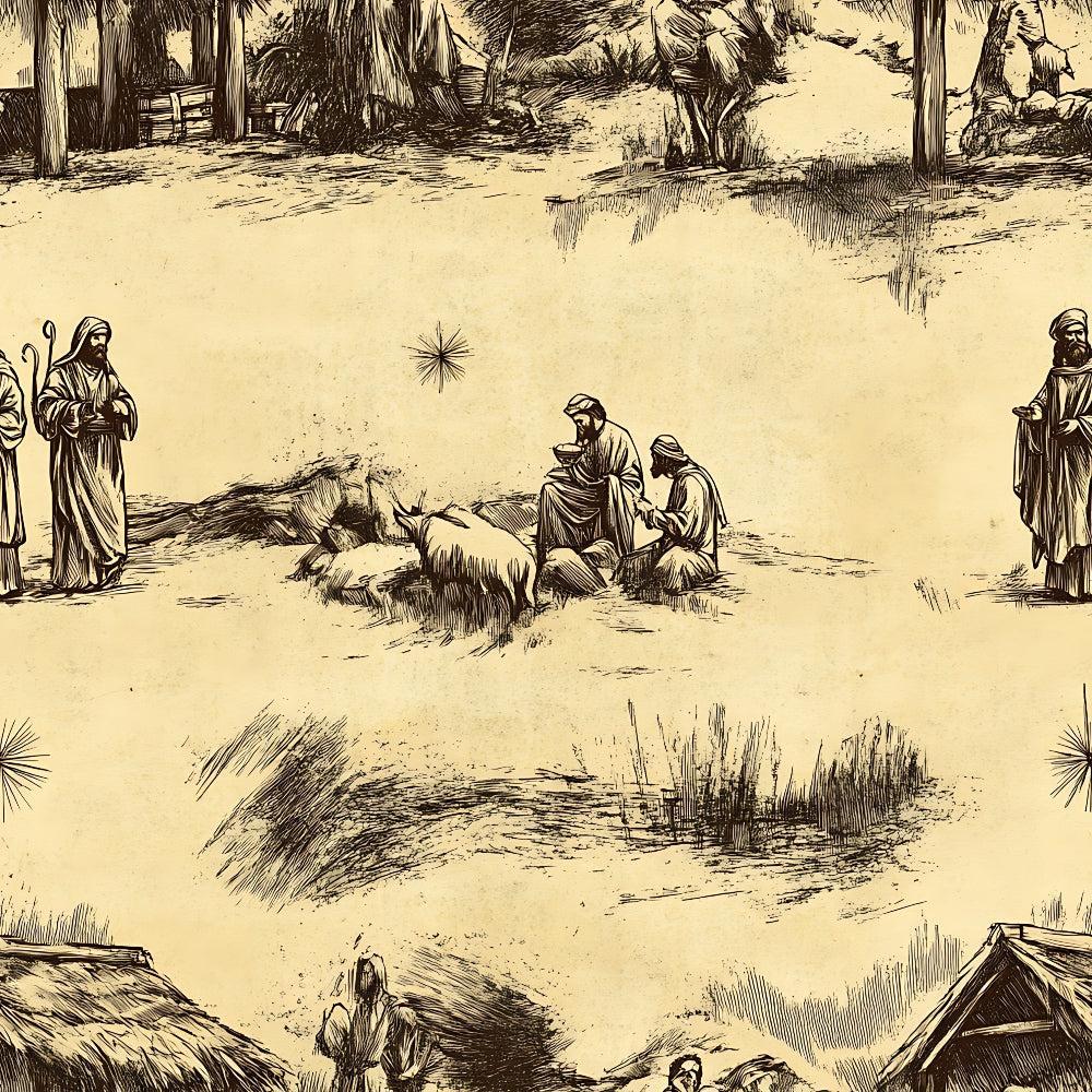 Vintage Nativity Scenes Pattern 2 Quilting Cotton Fabric